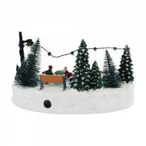 LED Musical Resin Village with Skater Decoration Christmas Ornaments and Gifts Christmas Skating Village
