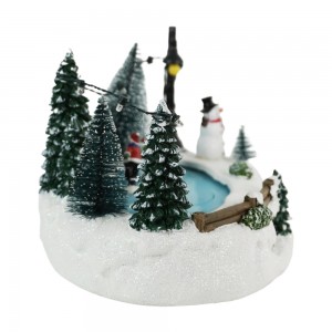 LED Musical Resin Village with Skater Decoration Christmas Ornaments and Gifts Christmas Skating Village