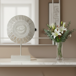 Minimalist Silver Sunburst Eye Table Decor Premium Resin Accent for Contemporary Home Decor