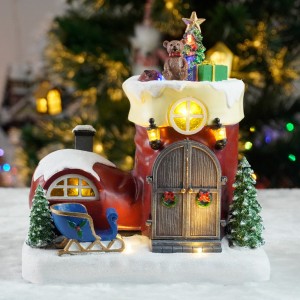 10″ LED Musical Boot with Santa Claus Opening the Doorand 8 Songs Music Plastic Christmas Decoration 2025 Christmas Gift