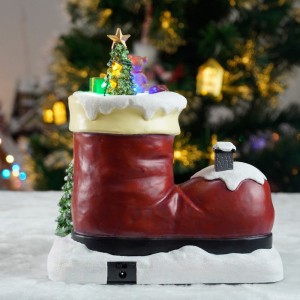 10″ LED Musical Boot with Santa Claus Opening the Doorand 8 Songs Music Plastic Christmas Decoration 2025 Christmas Gift