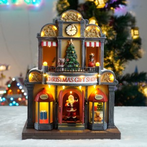 2025 New Arrival Indoor LED Musical Christmas Gift Animated Style Music Box Toy Shop Christmas Village Decoration