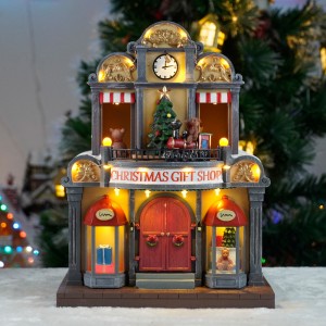2025 New Arrival Indoor LED Musical Christmas Gift Animated Style Music Box Toy Shop Christmas Village Decoration