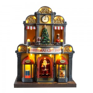 2025 New Arrival Indoor LED Musical Christmas Gift Animated Style Music Box Toy Shop Christmas Village Decoration