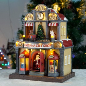 2025 New Arrival Indoor LED Musical Christmas Gift Animated Style Music Box Toy Shop Christmas Village Decoration