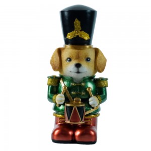 Wholesale LED Christmas Resin dog drummer statue resin crafts Table ornaments holiday gifts home decorations ornaments