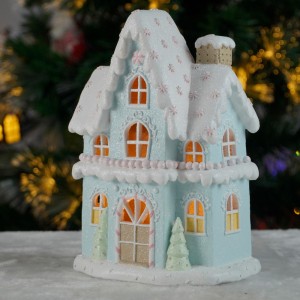 2025 Polyresin Cotton Candy House LED Christmas Village House Decor European Style Premium Christmas Decorations