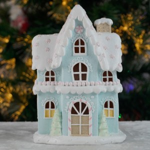 2025 Polyresin Cotton Candy House LED Christmas Village House Decor European Style Premium Christmas Decorations