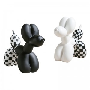 Wholesale  Art Black White Plaid Balloon Dog Home Decor Resin Animal Statue Custom Dogs Figurines Desktop Decoration