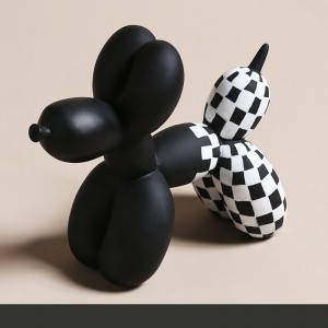 Wholesale  Art Black White Plaid Balloon Dog Home Decor Resin Animal Statue Custom Dogs Figurines Desktop Decoration