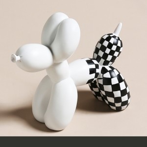 Wholesale  Art Black White Plaid Balloon Dog Home Decor Resin Animal Statue Custom Dogs Figurines Desktop Decoration
