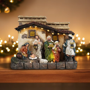 Holy Seasonal Religious Musical LED Light up Nativity Scene Resin Collectible Figurines for Xmas Decor