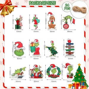 Christmas Tree Decorations 24 Sets Christmas Wooden Hanging Ornaments with Bells & Bows for Indoor Home Party Decor
